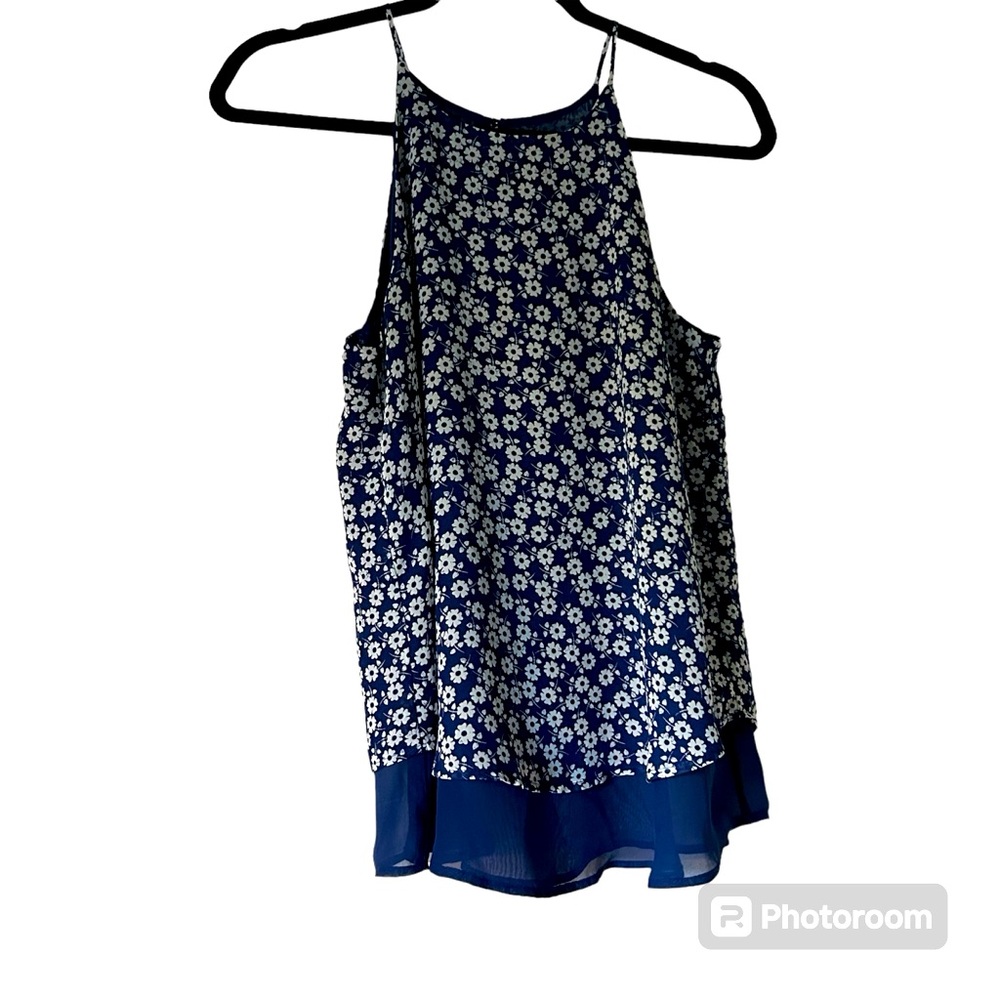 Charming Charlie floral navy blue & white floral summer top size small coquette